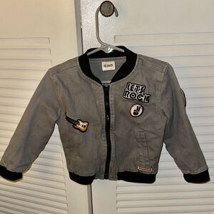 Kids Hudson Gray and Black Bomber Jacket with Patches